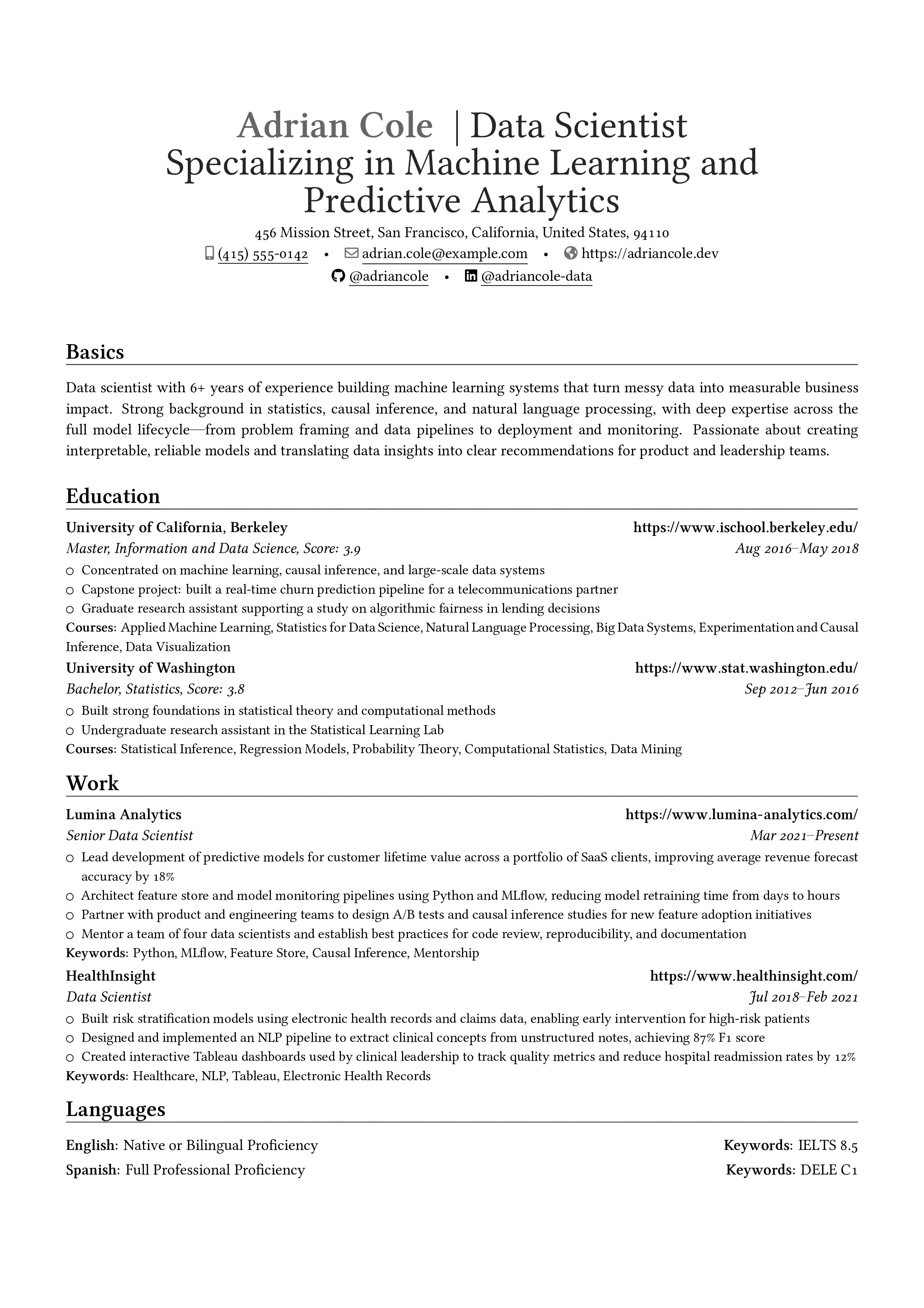 Data Scientist resume preview