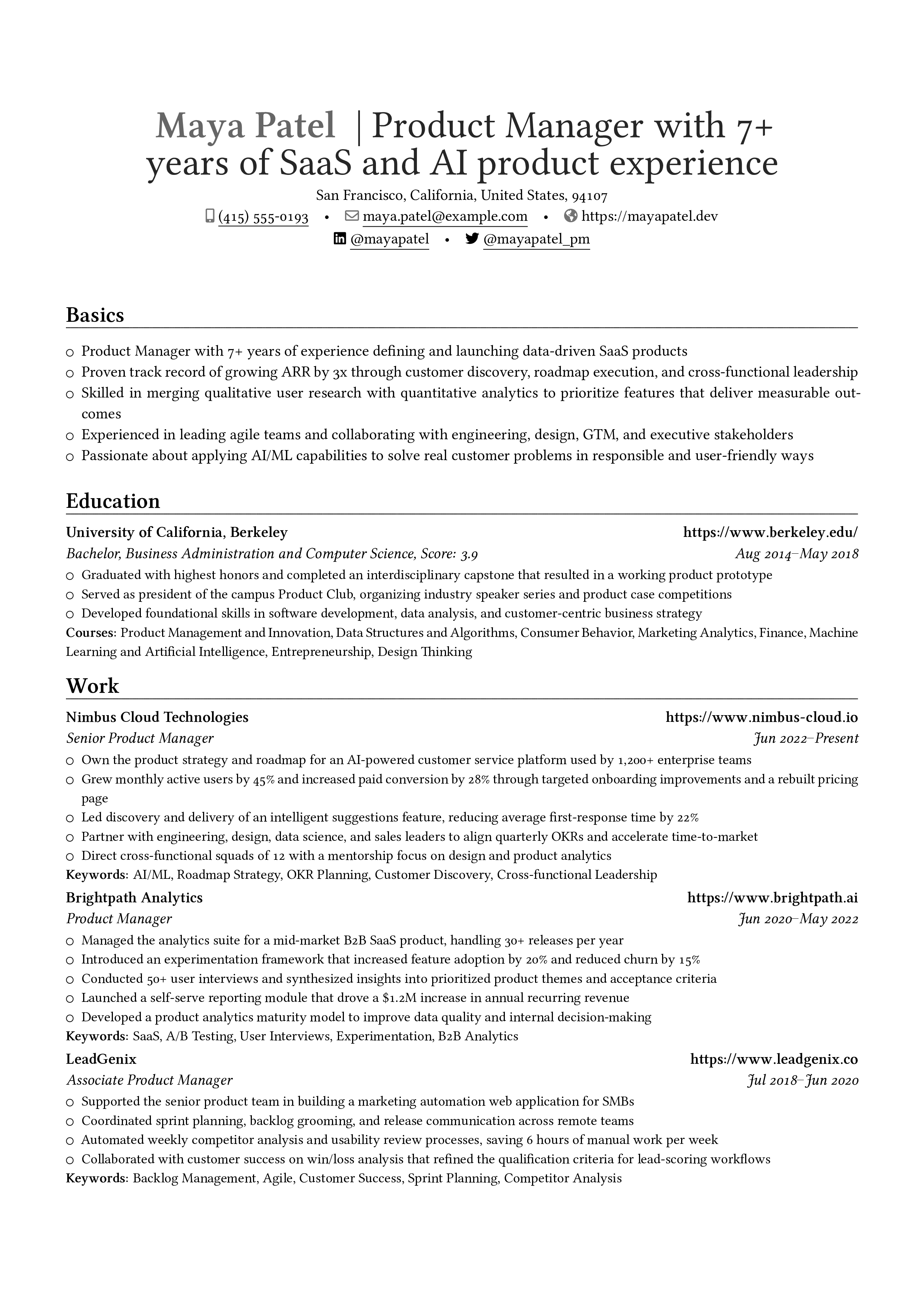 Product Manager resume preview