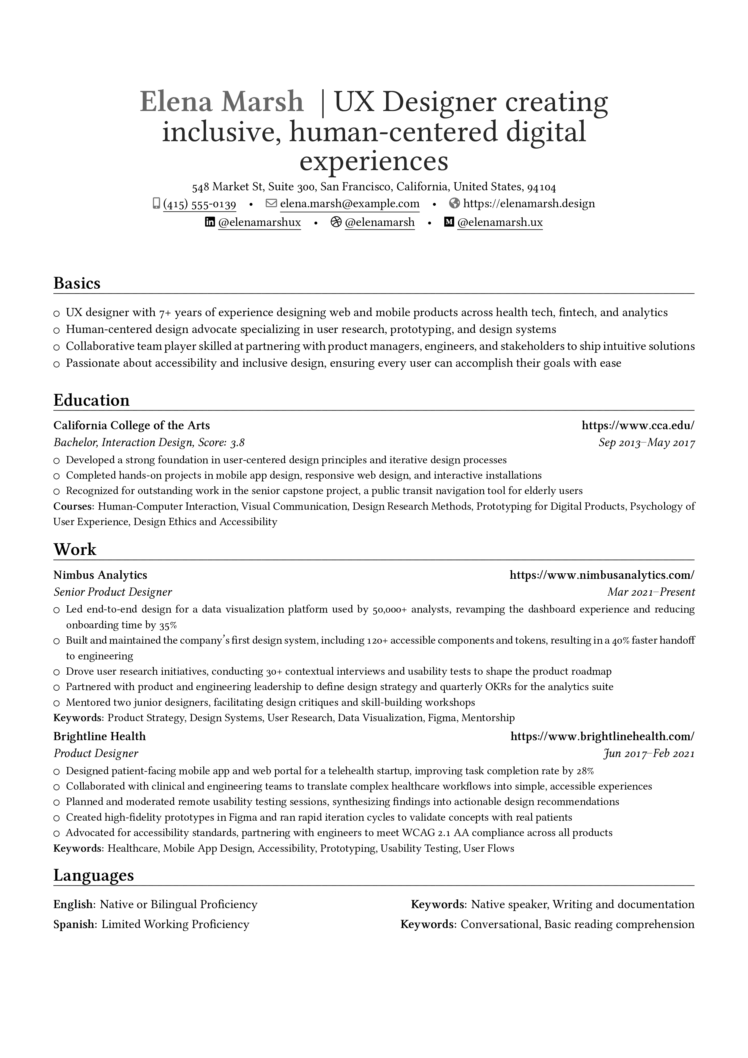 UX Designer resume preview